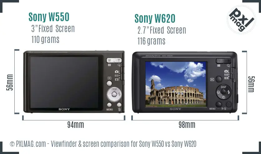 Sony W550 vs Sony W620 Screen and Viewfinder comparison