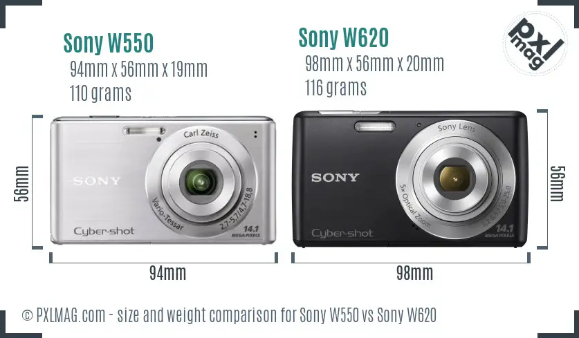 Sony W550 vs Sony W620 size comparison