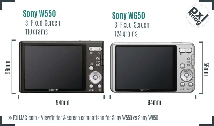 Sony W550 vs Sony W650 Screen and Viewfinder comparison