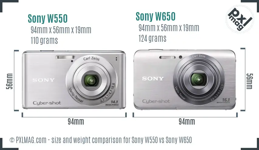 Sony W550 vs Sony W650 size comparison