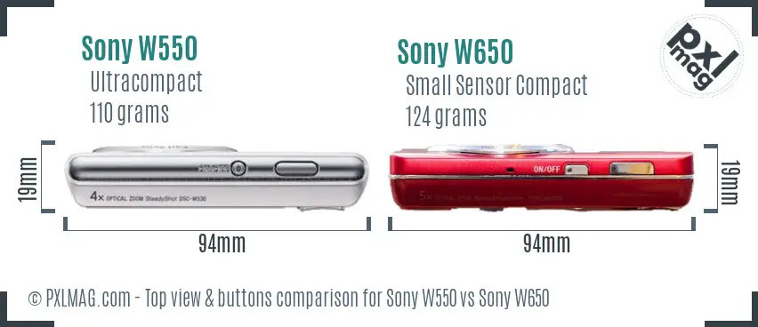Sony W550 vs Sony W650 top view buttons comparison