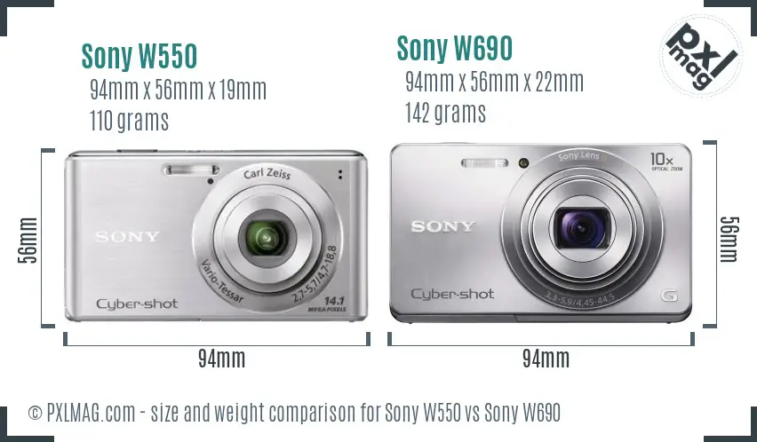Sony W550 vs Sony W690 size comparison
