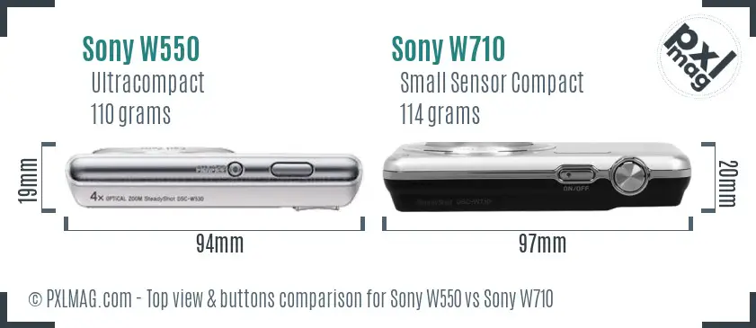 Sony W550 vs Sony W710 top view buttons comparison