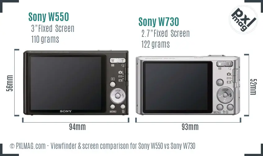 Sony W550 vs Sony W730 Screen and Viewfinder comparison