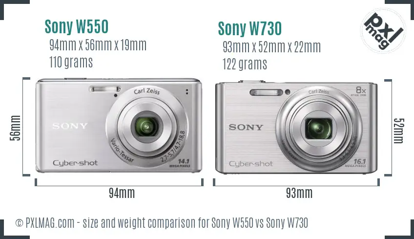 Sony W550 vs Sony W730 size comparison
