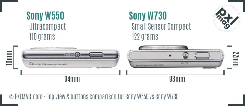 Sony W550 vs Sony W730 top view buttons comparison