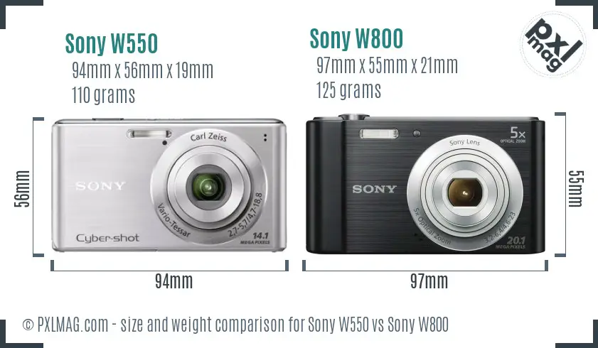Sony W550 vs Sony W800 size comparison