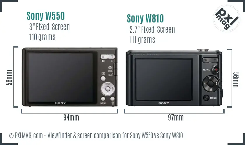 Sony W550 vs Sony W810 Screen and Viewfinder comparison