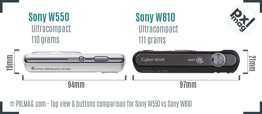 Sony W550 vs Sony W810 top view buttons comparison