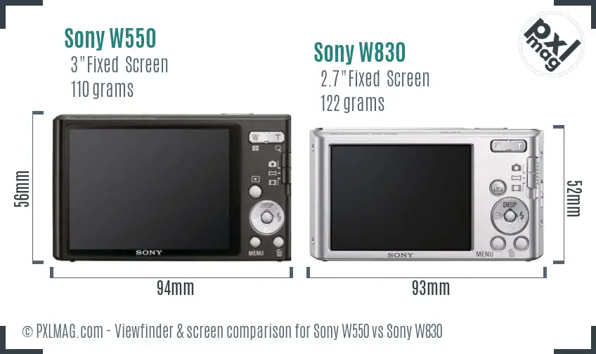 Sony W550 vs Sony W830 Screen and Viewfinder comparison