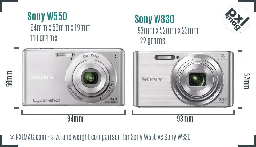 Sony W550 vs Sony W830 size comparison