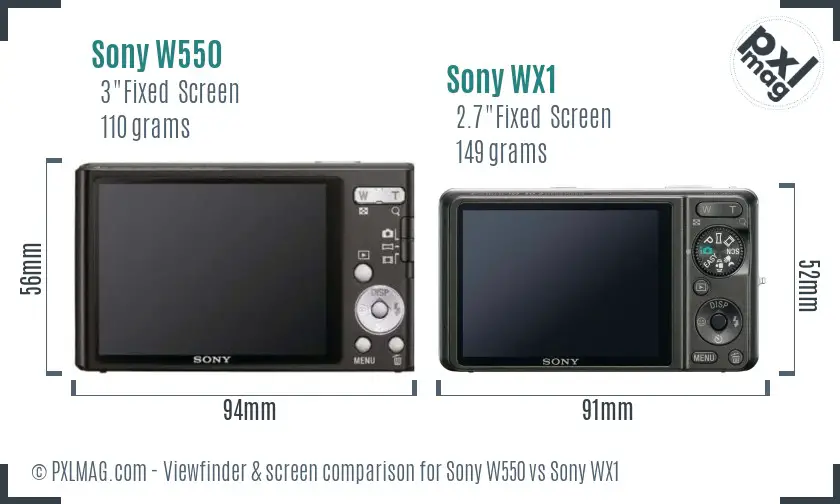 Sony W550 vs Sony WX1 Screen and Viewfinder comparison