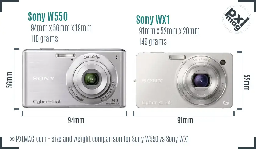Sony W550 vs Sony WX1 size comparison