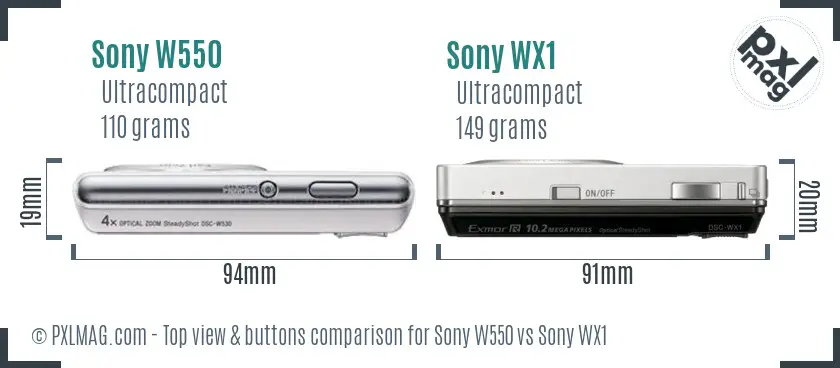 Sony W550 vs Sony WX1 top view buttons comparison