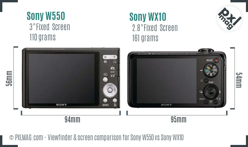 Sony W550 vs Sony WX10 Screen and Viewfinder comparison