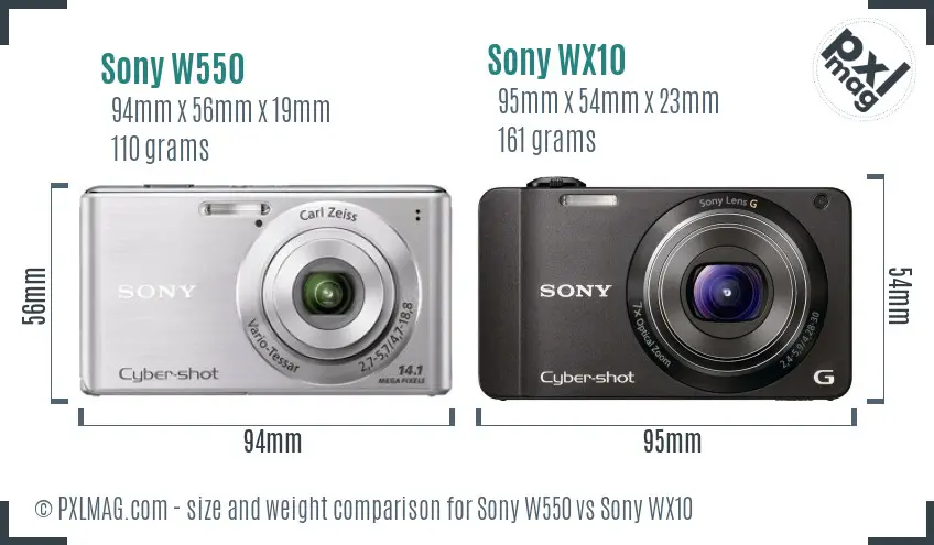 Sony W550 vs Sony WX10 size comparison