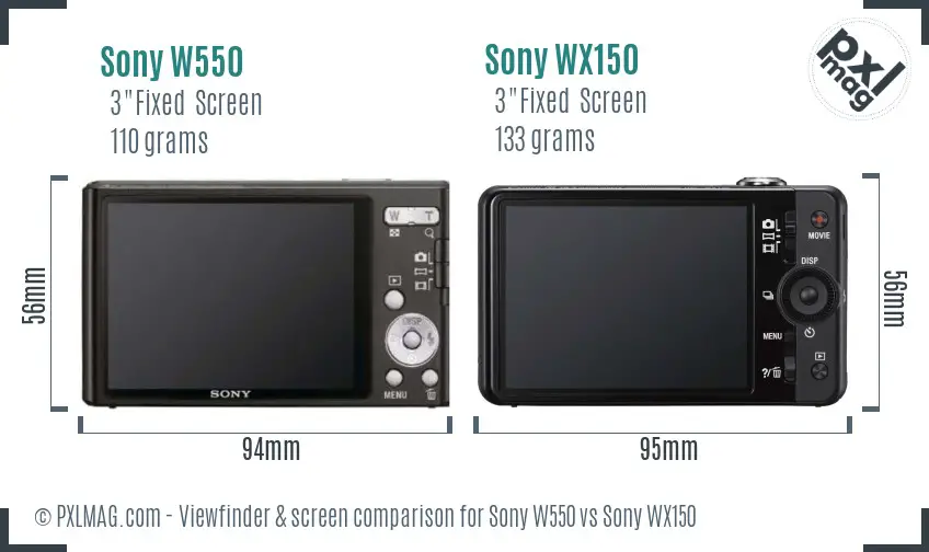 Sony W550 vs Sony WX150 Screen and Viewfinder comparison