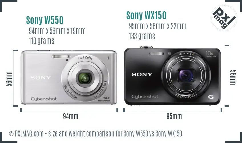 Sony W550 vs Sony WX150 size comparison