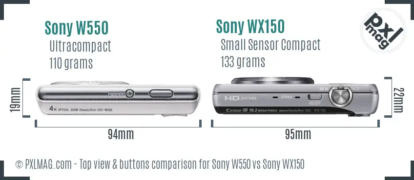 Sony W550 vs Sony WX150 top view buttons comparison