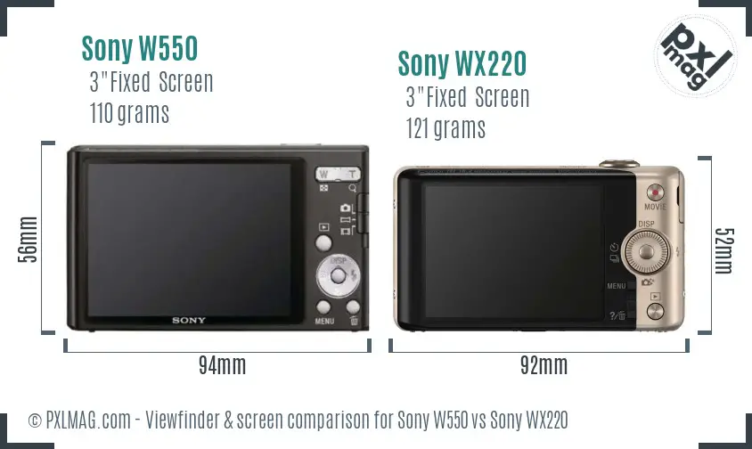 Sony W550 vs Sony WX220 Screen and Viewfinder comparison