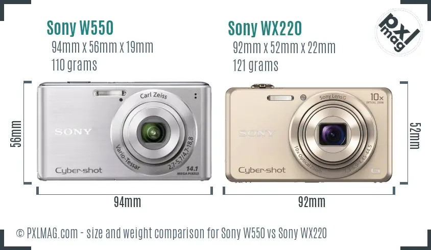 Sony W550 vs Sony WX220 size comparison
