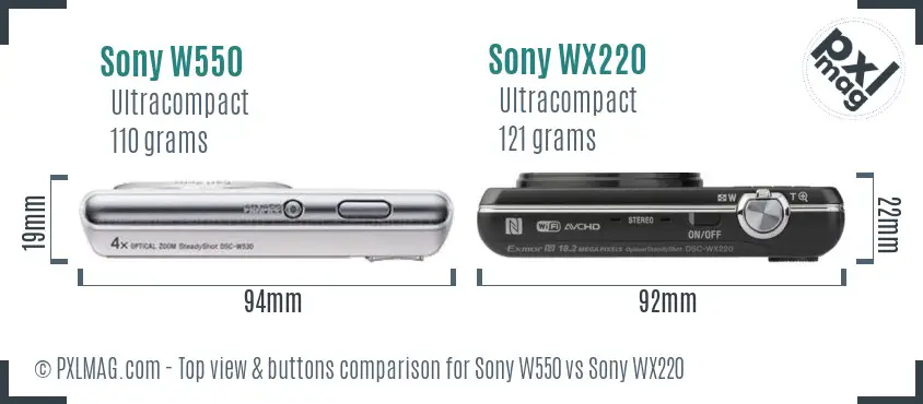 Sony W550 vs Sony WX220 top view buttons comparison