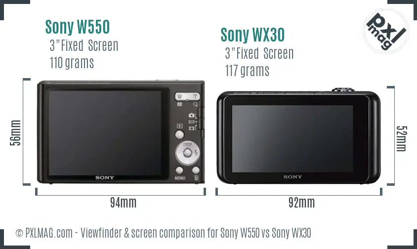 Sony W550 vs Sony WX30 Screen and Viewfinder comparison