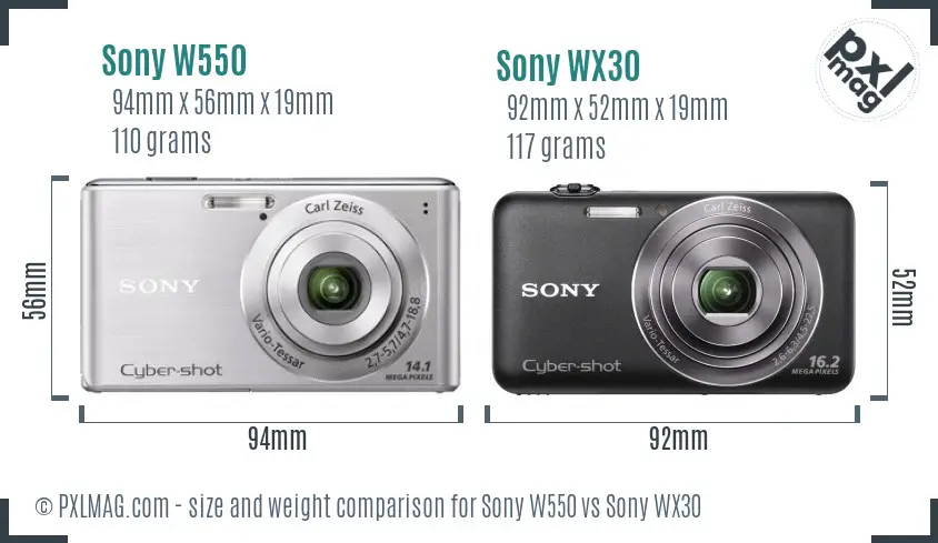 Sony W550 vs Sony WX30 size comparison