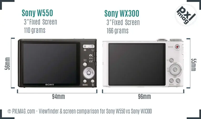 Sony W550 vs Sony WX300 Screen and Viewfinder comparison