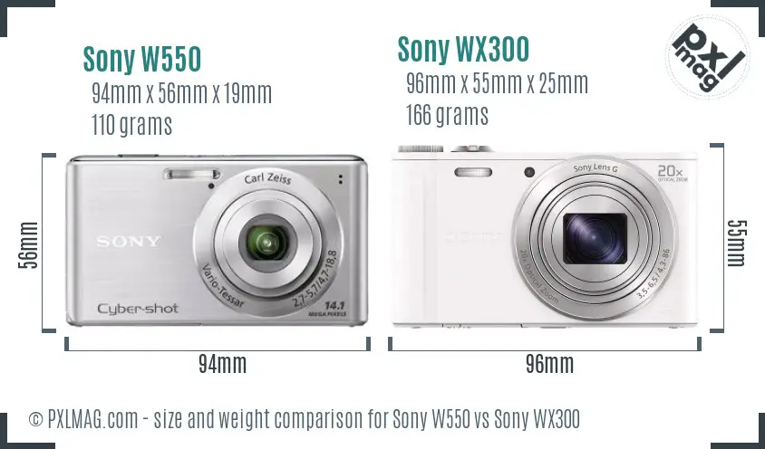 Sony W550 vs Sony WX300 size comparison