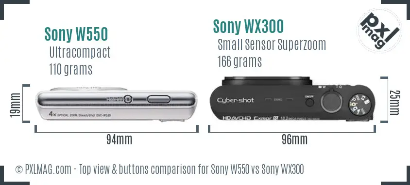 Sony W550 vs Sony WX300 top view buttons comparison