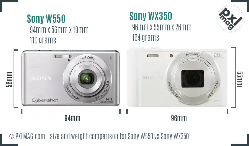 Sony W550 vs Sony WX350 size comparison