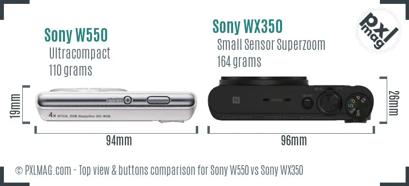 Sony W550 vs Sony WX350 top view buttons comparison