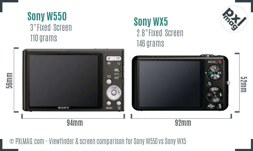 Sony W550 vs Sony WX5 Screen and Viewfinder comparison