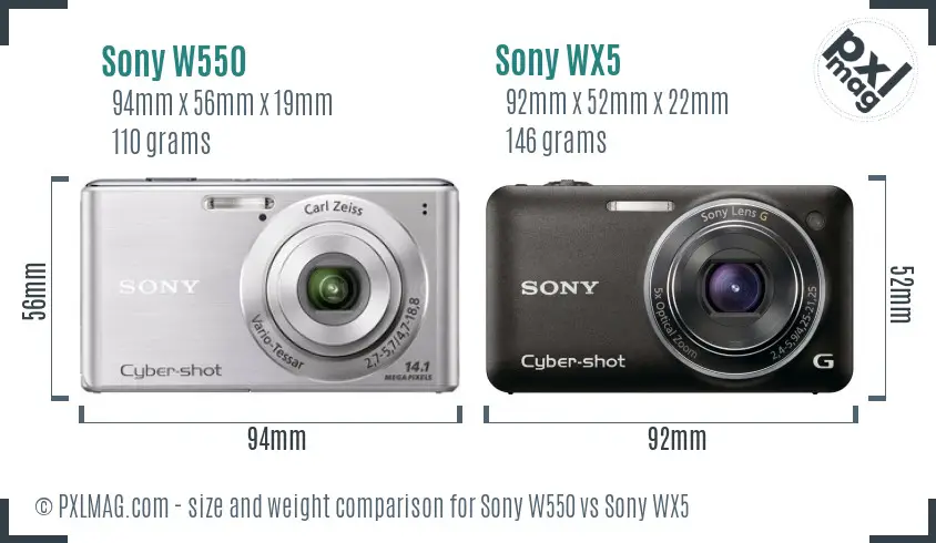 Sony W550 vs Sony WX5 size comparison