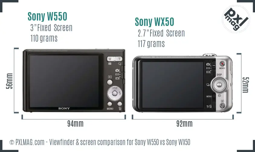 Sony W550 vs Sony WX50 Screen and Viewfinder comparison