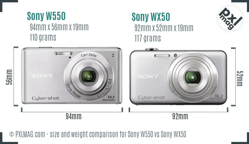Sony W550 vs Sony WX50 size comparison