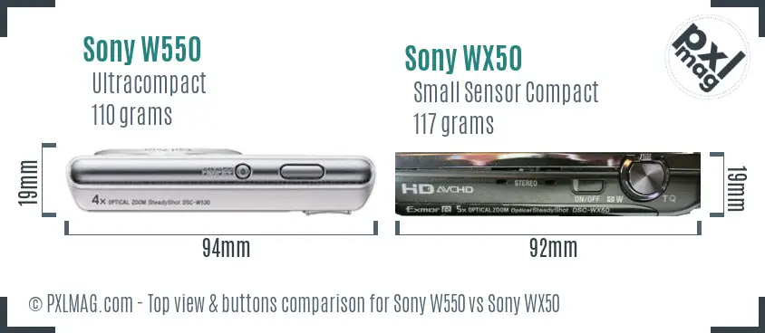 Sony W550 vs Sony WX50 top view buttons comparison