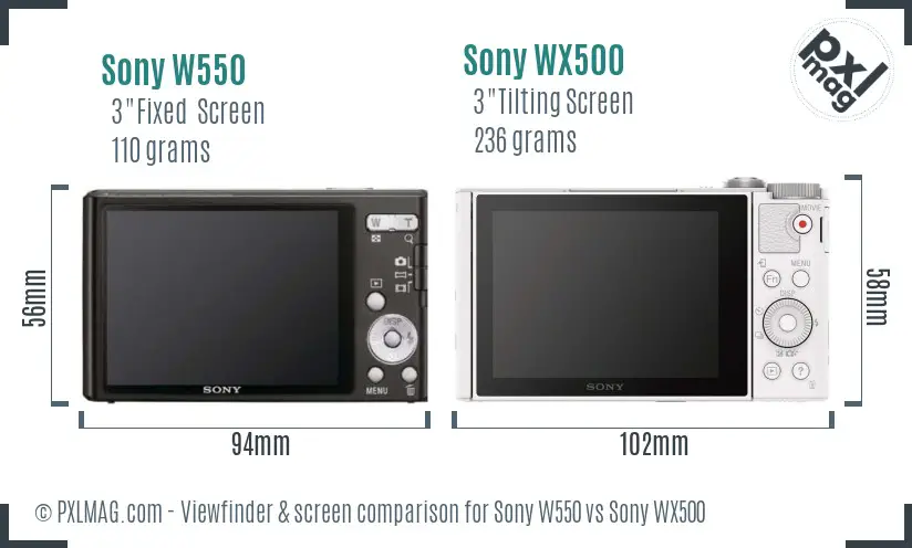 Sony W550 vs Sony WX500 Screen and Viewfinder comparison