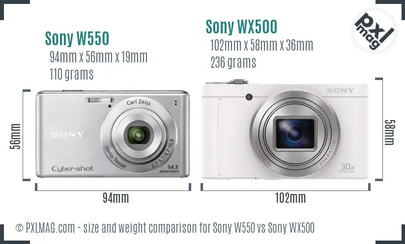 Sony W550 vs Sony WX500 size comparison