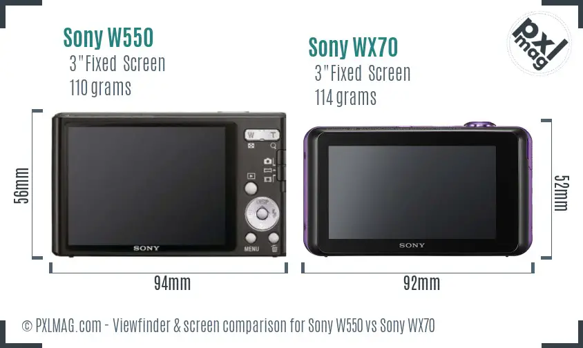 Sony W550 vs Sony WX70 Screen and Viewfinder comparison