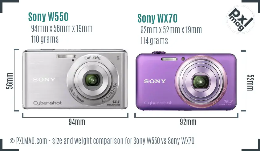 Sony W550 vs Sony WX70 size comparison