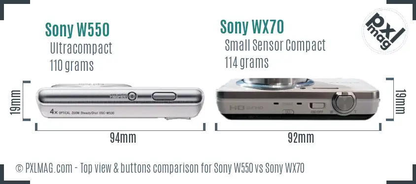 Sony W550 vs Sony WX70 top view buttons comparison