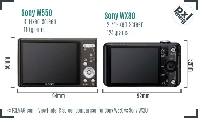 Sony W550 vs Sony WX80 Screen and Viewfinder comparison
