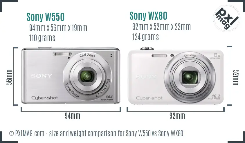 Sony W550 vs Sony WX80 size comparison