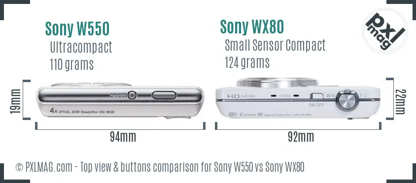 Sony W550 vs Sony WX80 top view buttons comparison