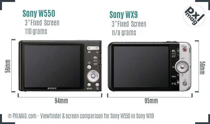 Sony W550 vs Sony WX9 Screen and Viewfinder comparison