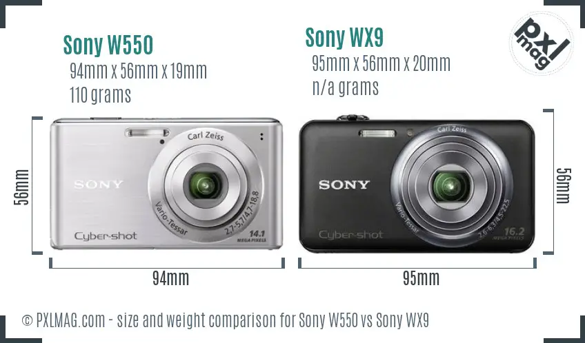 Sony W550 vs Sony WX9 size comparison
