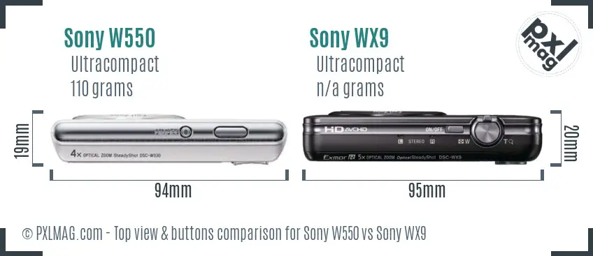 Sony W550 vs Sony WX9 top view buttons comparison