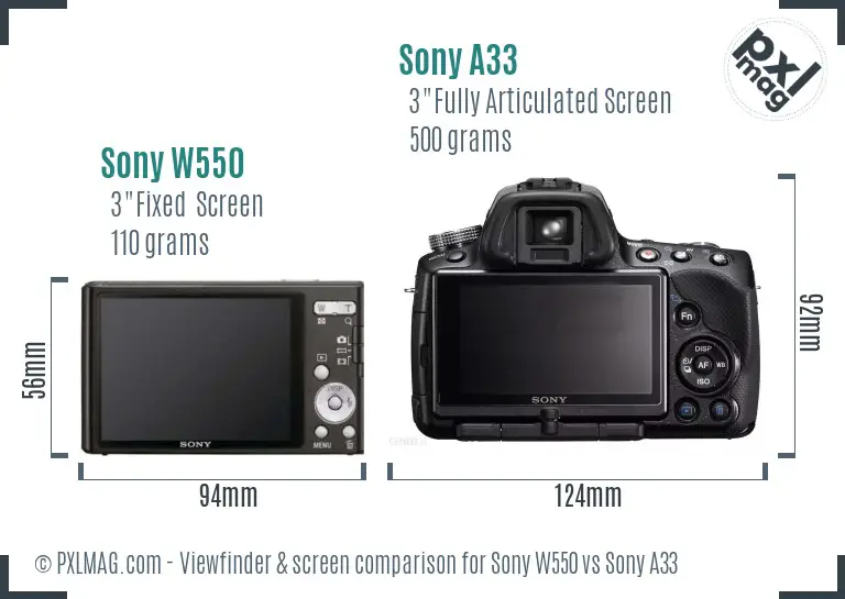 Sony W550 vs Sony A33 Screen and Viewfinder comparison